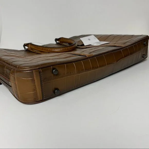 Coach Brown Croc-Embossed Laptop Bag - Picture 4 of 14